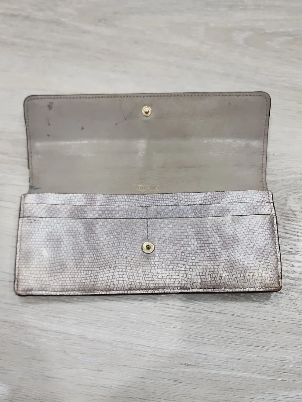 COACH Metallic Taupe Textured Fold-Over Wallet